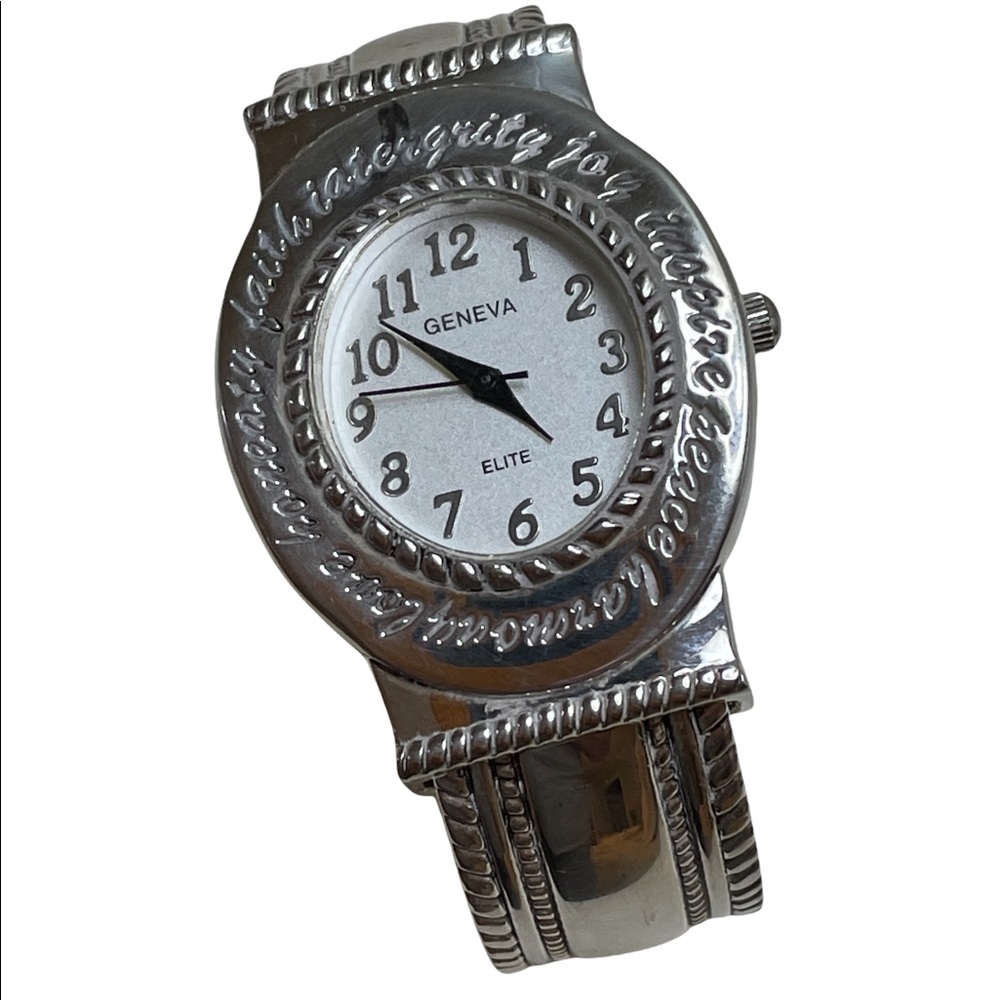 Ladies Geneva Elite Inscripted Silverplate Bracelet Watch